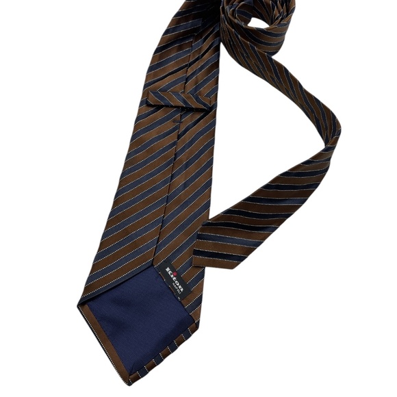 KITON XL Gray/Brown Striped Silk LUXURY Tie ITALY - Picture 2 of 5